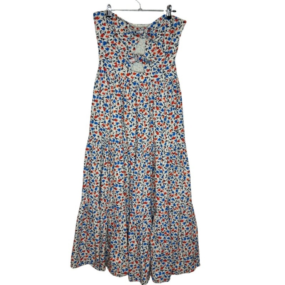 Anthropologie Atsu Floral Strapless Tiered Maxi Dress Blue Orange White Size M - Picture 3 of 8